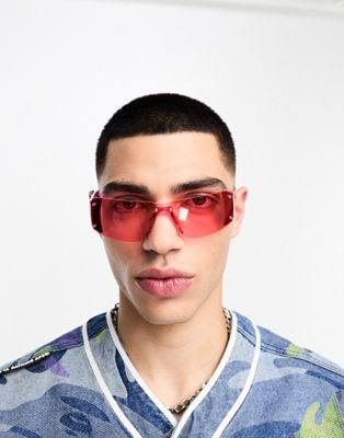 ASOS DESIGN rimless visor sunglasses with stud detail in crystal pink - ASOS Price Checker