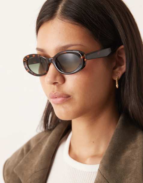 ASOS DESIGN - Lunettes de soleil ovales à motif écaille de tortue et verres verts - view 1