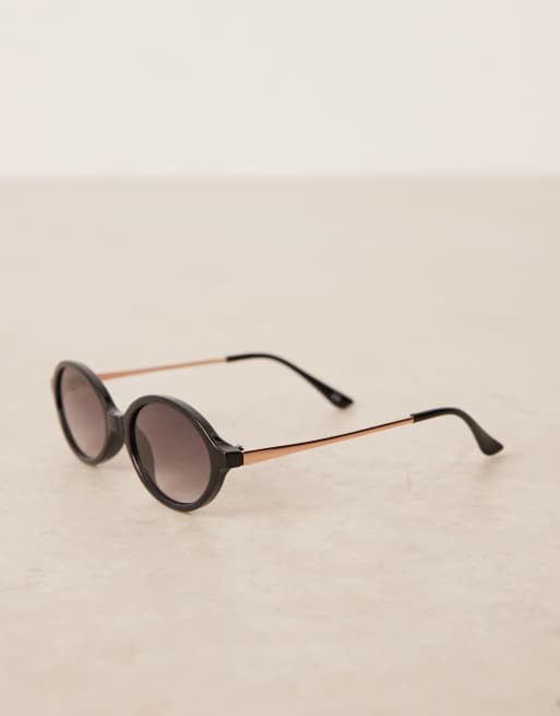 ASOS DESIGN - Lunettes de soleil ovales avec branches fines en métal - Noir, 2 de 3