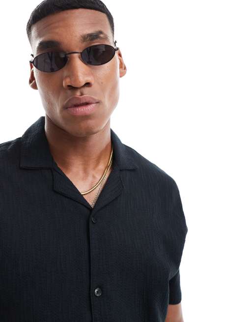 ASOS DESIGN - Lunettes de soleil ovales fines en métal avec verres fumés - Noir