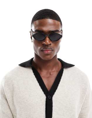 ASOS DESIGN - Lunettes de soleil ovales - Noir