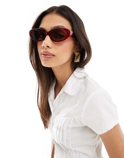 ASOS DESIGN Lunettes de soleil ovales Rouge transparent ASOS