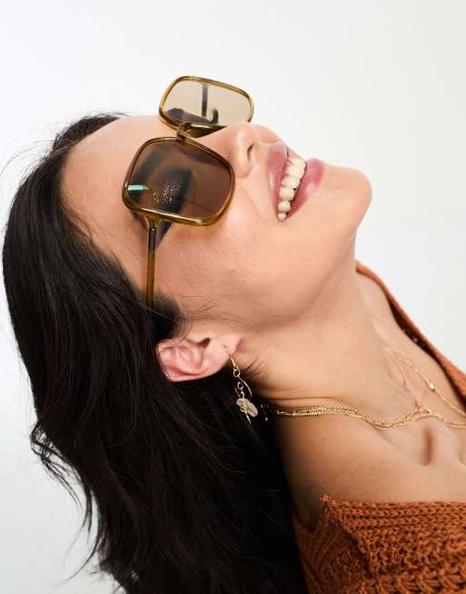 ASOS DESIGN - Lunettes de soleil oversize style années 70 forme tubulaire - Marron brillant, 4 de 4
