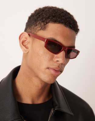 ASOS DESIGN - Lunettes de soleil pilote à verres bordeaux - Bordeaux-Rouge