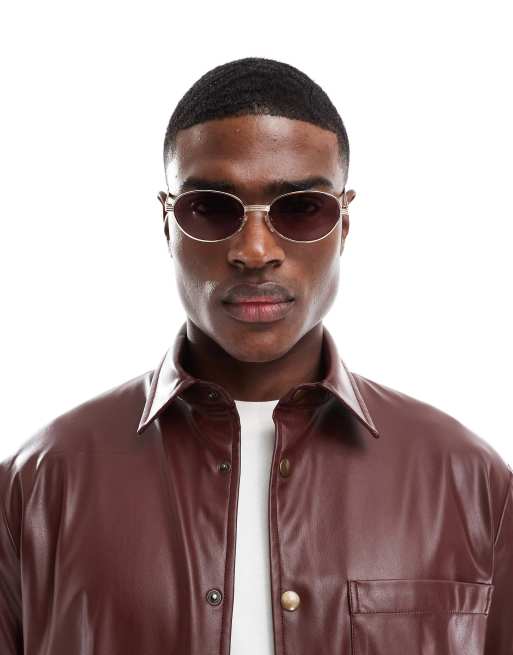 ASOS DESIGN - Lunettes de soleil preppy style années 90 avec monture métallique ronde à détails striés