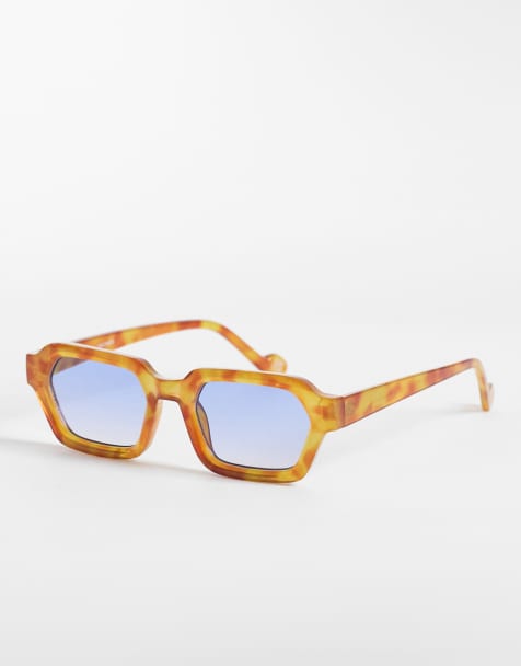 ASOS DESIGN - Lunettes de soleil rectangulaires avec verres bleus - Écaille de tortue - view 1