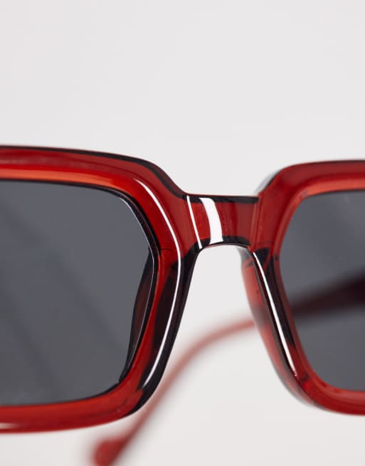 ASOS DESIGN - Lunettes de soleil rectangulaires avec verres fumés - Bordeaux, 2 de 3