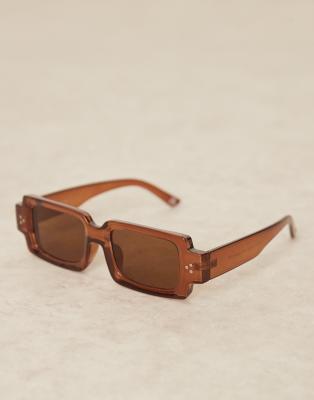 ASOS DESIGN - Lunettes de soleil rectangulaires avec verres marron - Marron transparent - view 1