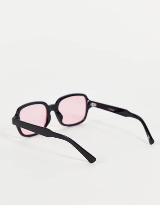 ASOS DESIGN - Lunettes de soleil rectangulaires avec verres roses - Noir, 2 de 4