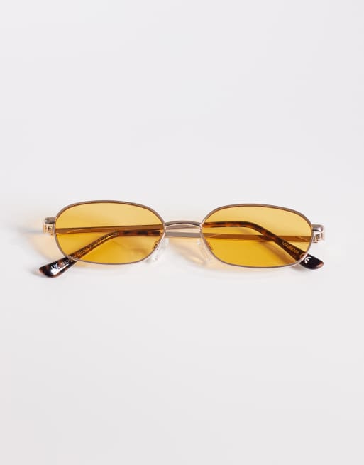 ASOS DESIGN - Lunettes de soleil rectangulaires en métal à verres orange - Doré, 3 de 3