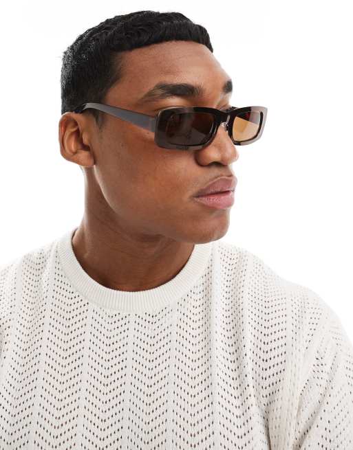 ASOS DESIGN - Lunettes de soleil rectangulaires en métal - Marron, 3 de 4