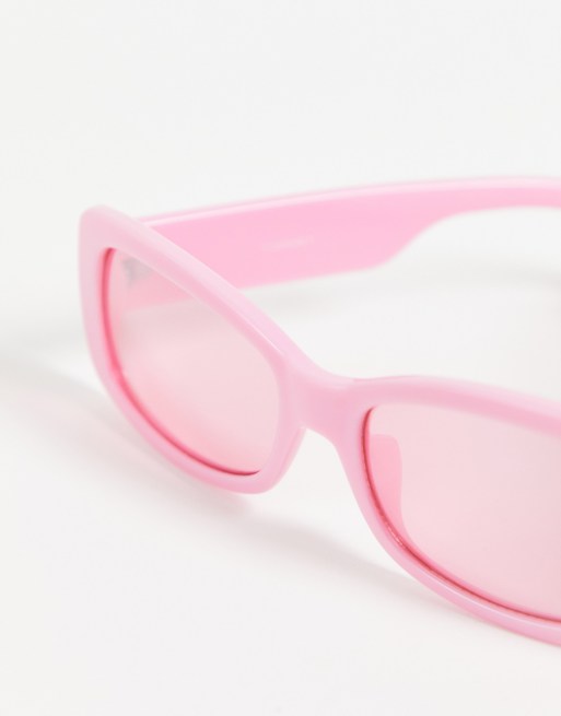 ASOS DESIGN - Lunettes de soleil rectangulaires enveloppantes - Rose vif - BPINK, 2 de 4