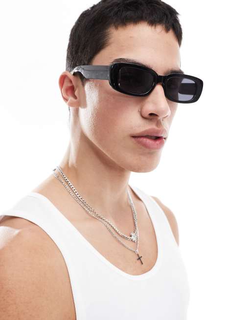 ASOS DESIGN - Lunettes de soleil rectangulaires épaisses avec verres noirs - Noir, 3 de 3