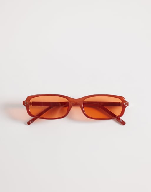 ASOS DESIGN - Lunettes de soleil rectangulaires fines à verres marron - Bordeaux, 3 de 3