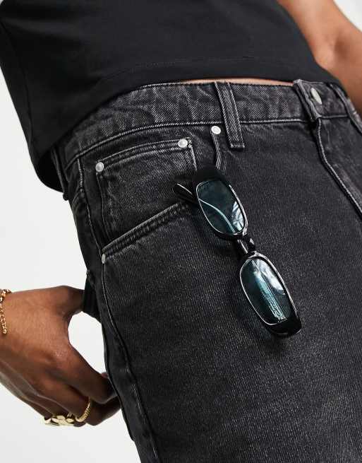ASOS DESIGN - Lunettes de soleil rectangulaires fines à verres verts - Noir, 2 de 4