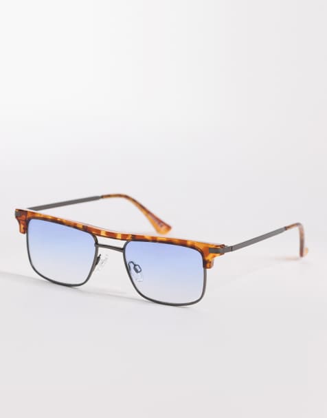 ASOS DESIGN - Lunettes de soleil rétro à verres bleus - Monture orange effet écaille de tortue - view 1