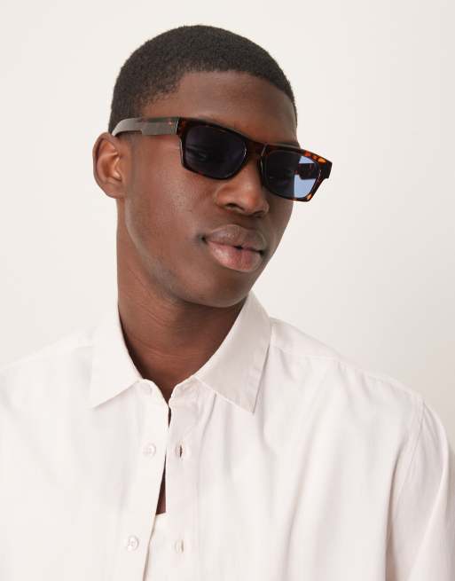 ASOS DESIGN - Lunettes de soleil rétro avec monture effet écaille de tortue et verres bleus