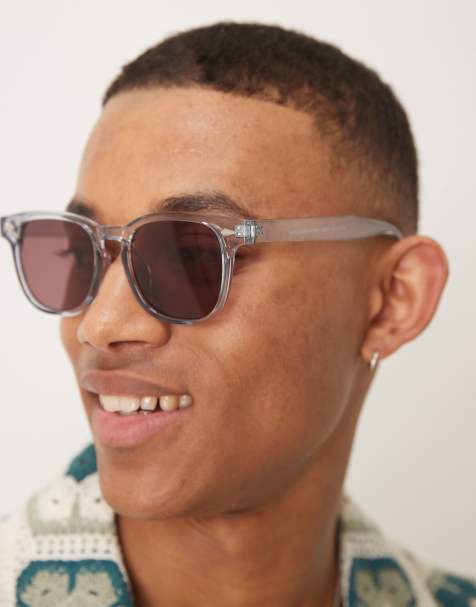 ASOS DESIGN - Lunettes de soleil rétro avec monture gris cristal et verres bordeaux - view 1