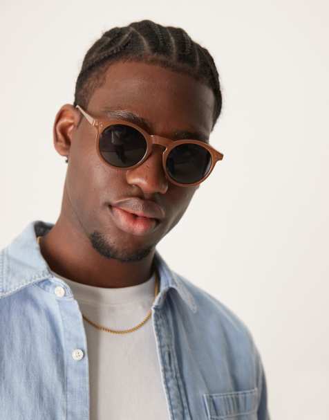 ASOS DESIGN - Lunettes de soleil rétro rondes à verres fumés - Marron - view 1