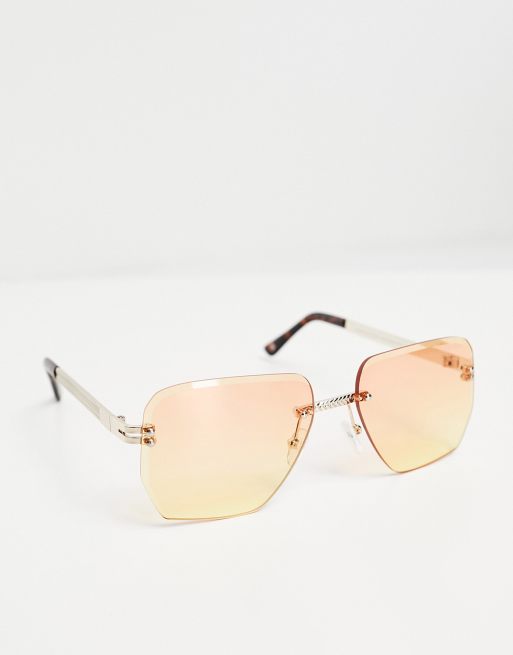 ASOS DESIGN Lunettes de soleil retro sans monture avec verres degrades orange Dore ASOS