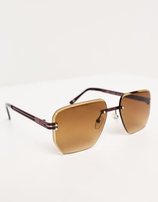  ASOS DESIGN - Lunettes de soleil rétro sans monture - Marron chocolat