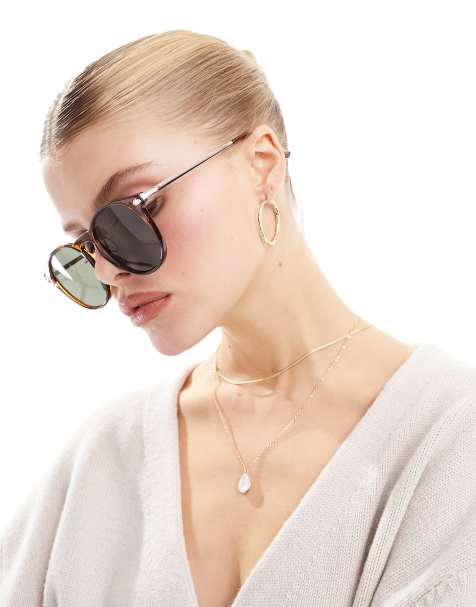 ASOS DESIGN - Lunettes de soleil rondes à branches métalliques - Marron cristal - view 1