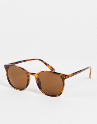 ASOS DESIGN fine frame round sunglasses in dark crystal tort - ASOS Price Checker
