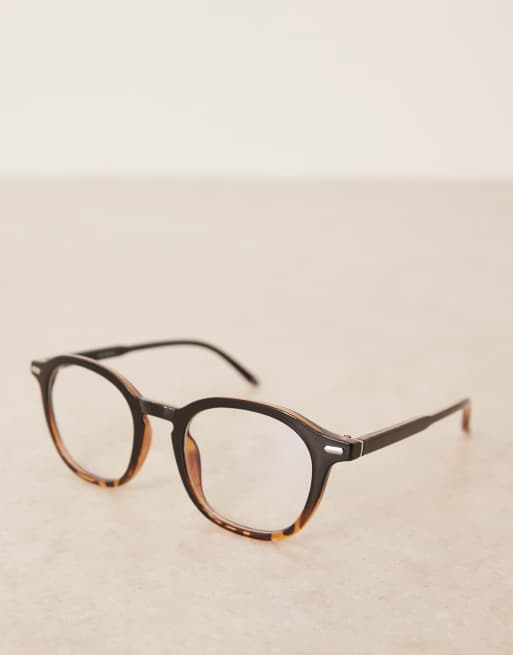 ASOS DESIGN - Lunettes de soleil rondes à verres bleu clair transparent - Écaille de tortue dégradé, 2 de 3