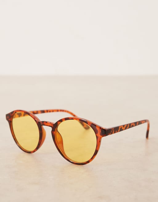 ASOS DESIGN - Lunettes de soleil rondes à verres jaunes - Écaille de tortue, 2 de 3