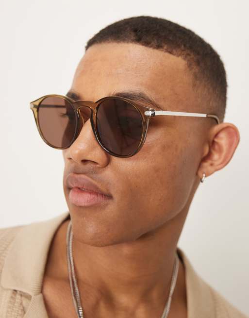 ASOS DESIGN - Lunettes de soleil rondes à verres kaki - Kaki