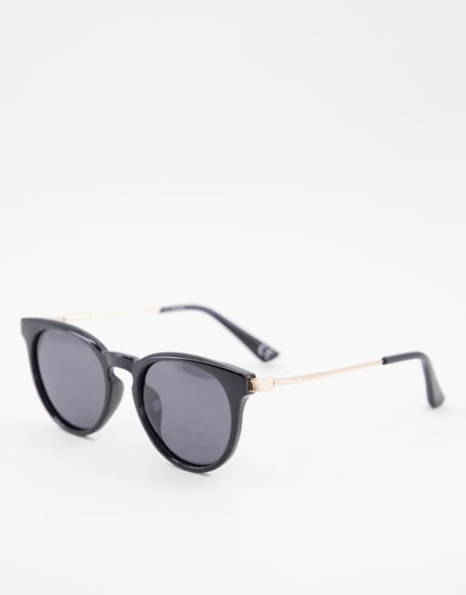ASOS DESIGN - Lunettes de soleil rondes à verres polarisés avec branches métalliques - Noir