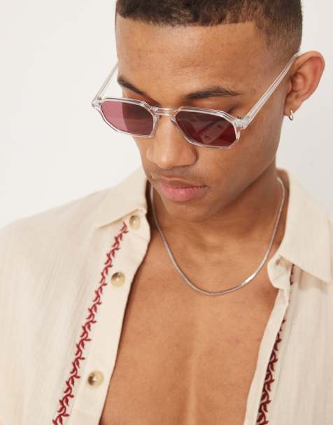 ASOS DESIGN - Lunettes de soleil rondes avec monture transparente et verres rose foncé - view 1