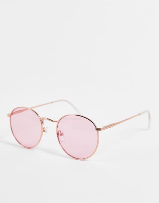 ASOS DESIGN Lunettes de soleil rondes en m tal avec verres roses Or rose