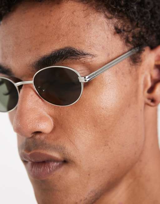 ASOS DESIGN - Lunettes de soleil rondes métalliques avec verres kaki - Argenté, 3 de 3