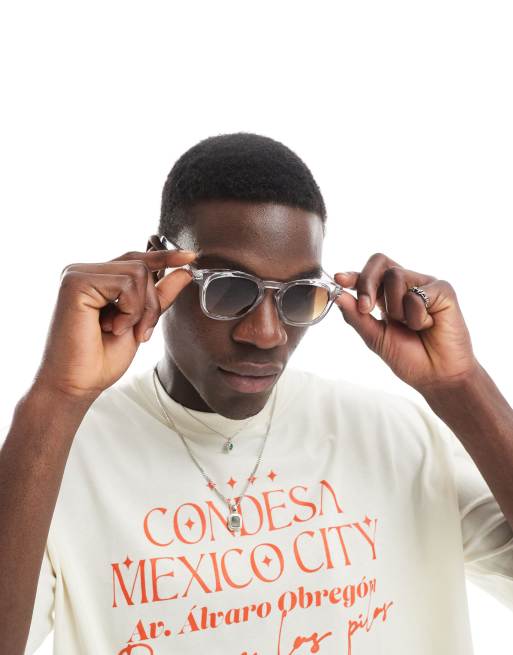 ASOS DESIGN - Lunettes de soleil rondes translucide à verres dégradés marron - Gris