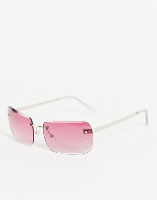 ASOS DESIGN Lunettes de soleil sans monture verres roses et orn s de papillons Rose