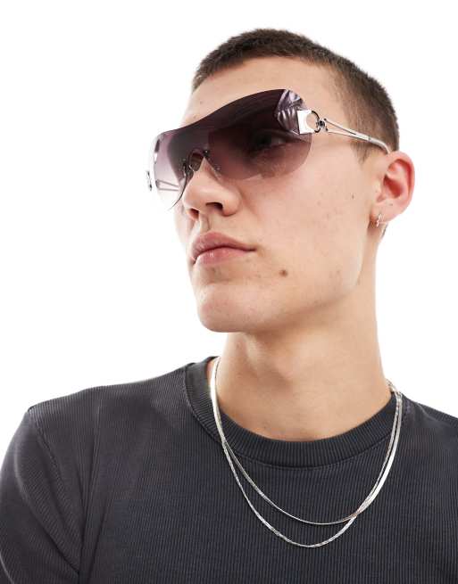 ASOS DESIGN - Lunettes de soleil sans monture avec verres roses à gris - Argenté