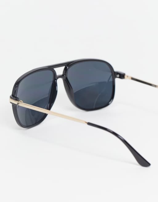 ASOS DESIGN - Lunettes de soleil style aviateur à verres fumés - Noir et doré, 2 de 4