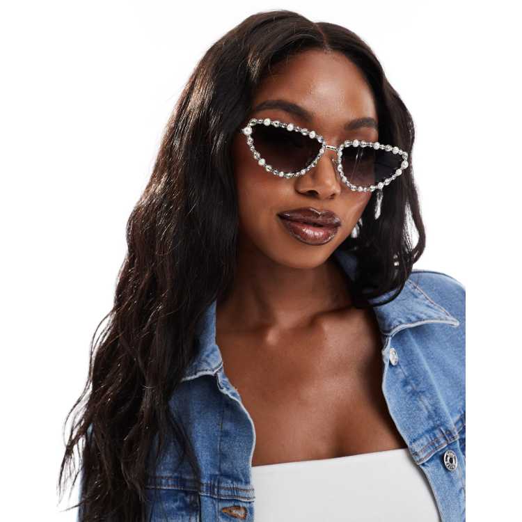 ASOS DESIGN Lunettes de soleil yeux de chat avec ornements Argente ASOS