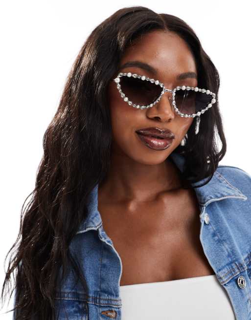 ASOS DESIGN Lunettes de soleil yeux de chat avec ornements Argente ASOS