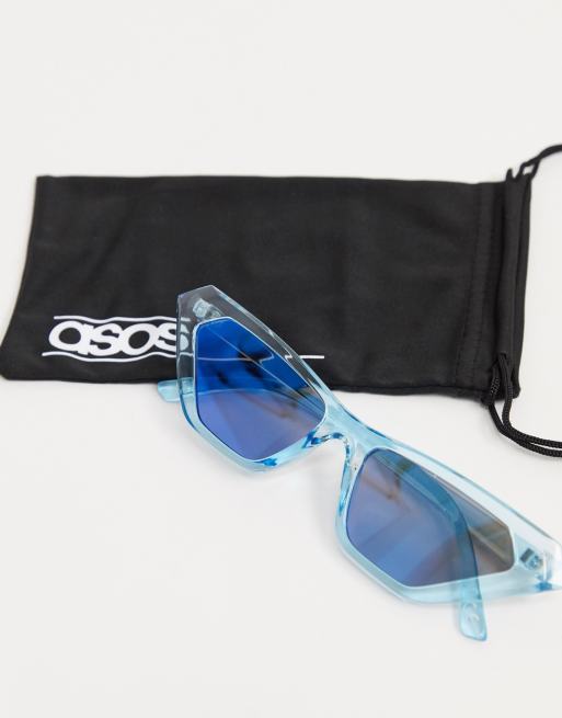 Asos Design Lunettes De Soleil Yeux De Chat Avec Verres Bleus Miroir Bleu Metallise Asos