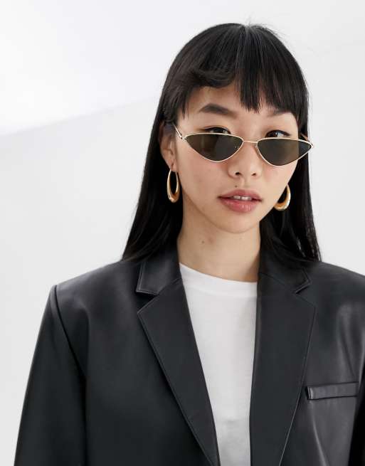 ASOS DESIGN Lunettes de soleil yeux de chat fines en metal avec monture en amande