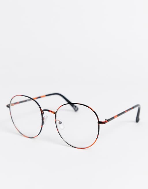 ASOS DESIGN Lunettes en métal effet écaille de tortue à verres incolores ASOS DESIGN Lunettes en métal effet écaille de tortue à verres incolores