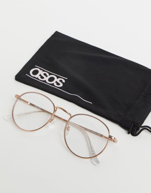 ASOS DESIGN - Lunettes rondes en métal avec verres transparents - Or rose, 4 de 4