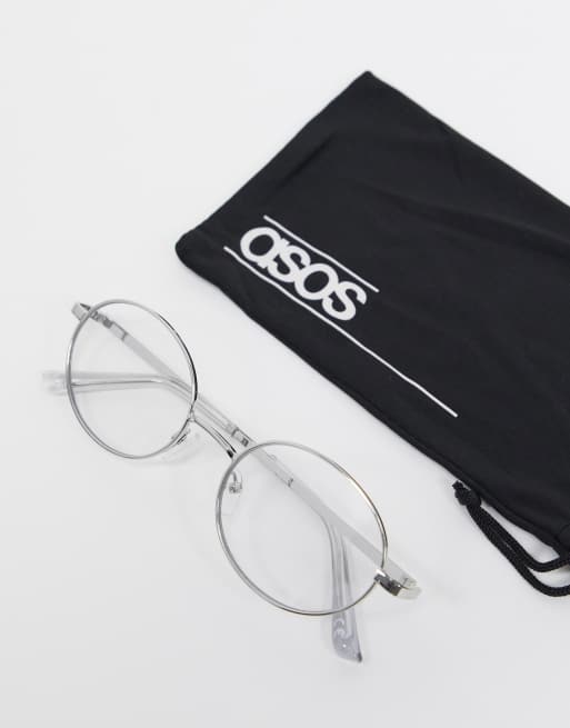 ASOS DESIGN Lunettes rondes tendance en m tal avec verres transparents Argent