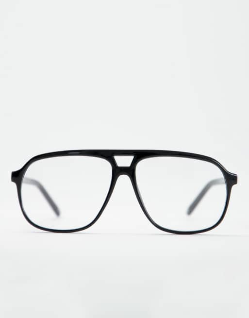 ASOS DESIGN - Lunettes tendance aviateur style rétro à verres transparents - Noir mat, 2 de 4