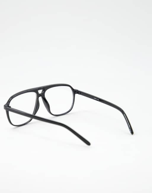 ASOS DESIGN - Lunettes tendance aviateur style rétro à verres transparents - Noir mat, 3 de 4