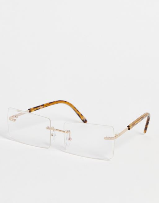 ASOS DESIGN - Lunettes tendance carrées avec verres transparents et monture invisible - Doré