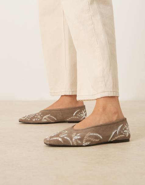 ASOS DESIGN - Lupin - Ballerine premium color oliva con punta affusolata e ricami - view 1