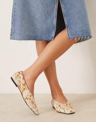 Asos Design Lupin Premium Chisel Toe Ballets In Neutral